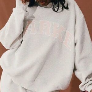 Parke Gray Oversized Mockneck Sweatshirt with Subtle Pink Logo